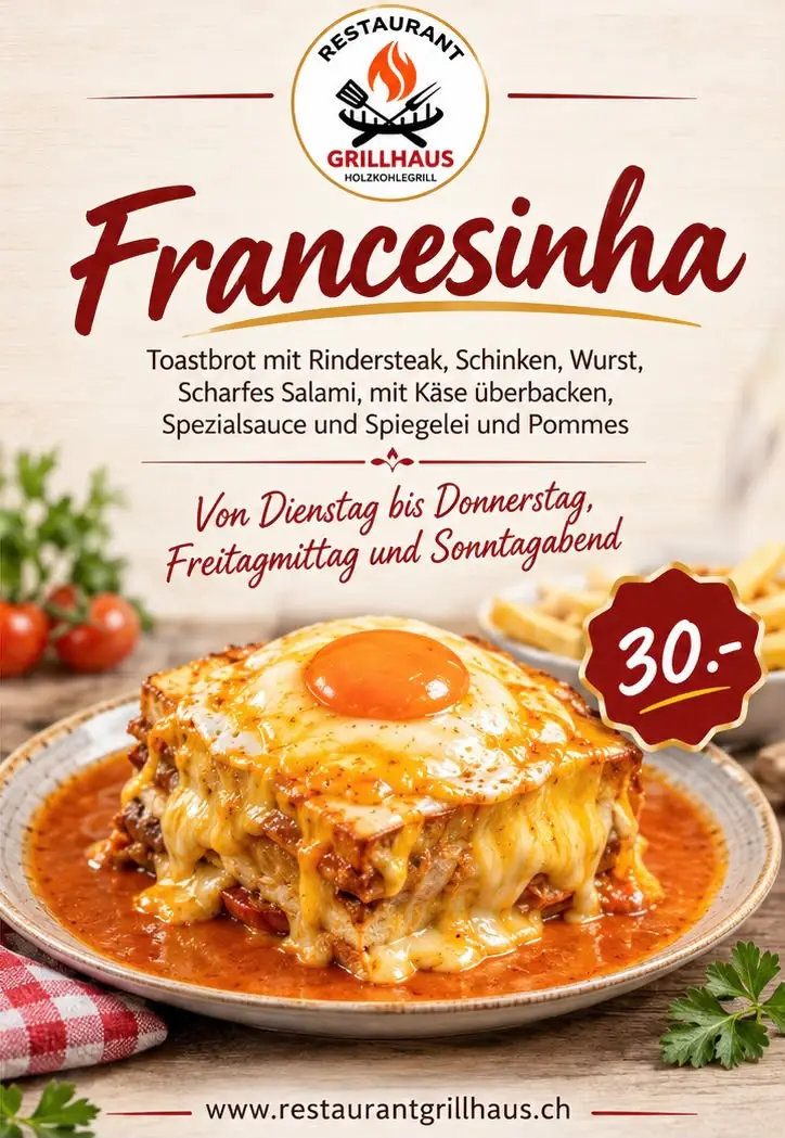 Event Flyer - Jeden Woche von Dienstag bis Donnerstag Francesinha für CHF 30.—